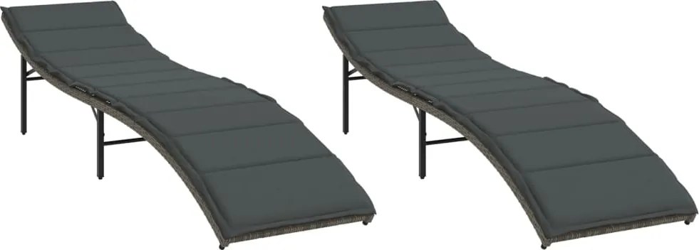 vidaXL Șezlonguri de plajă cu perne, 2 buc., gri, poliratan