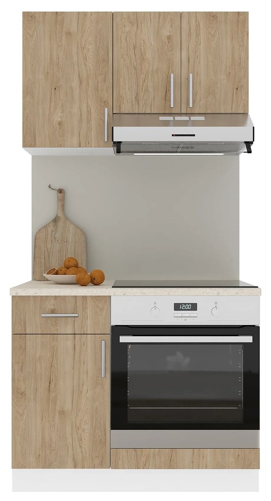 Set Bucatarie Karo V1, Lemn Natural/Alb, Blat Thermo 28 mm, L 100 cm
