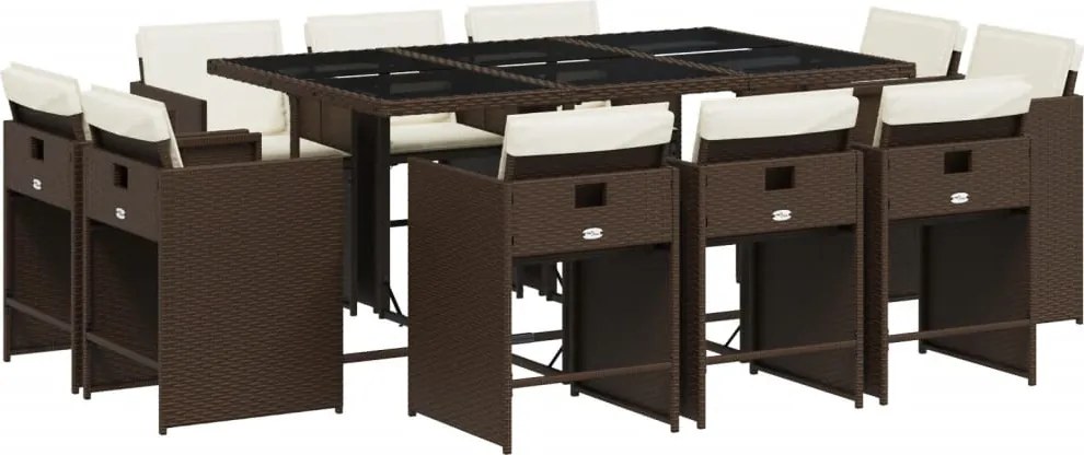 vidaXL Set mobilier de grădină cu perne, 11 piese, maro, poliratan