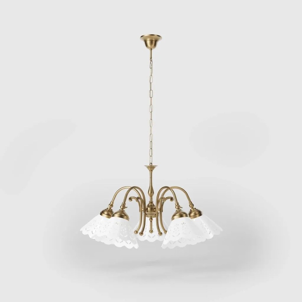 Candelabru 5 brate din alama si abajur ceramic Zefira