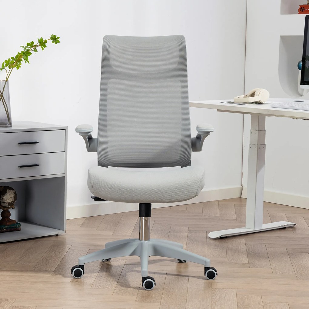 HOMCOM Scaun de birou ergonomic cu cotiere reglabile și tetieră, gri | Aosom Romania