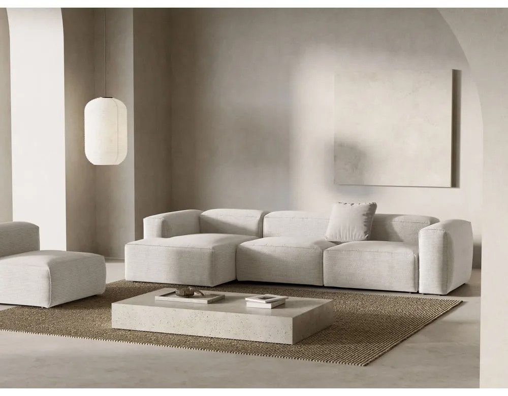 Colțar bej cu tapițerie din catifea reiată (cu colț pe partea stângă/cu șezlong) Bergamo – Cosmopolitan Design