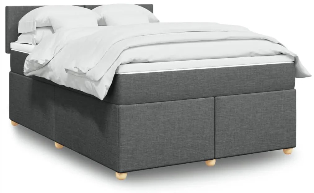 vidaXL Pat continental cu saltea, gri închis, 160x200 cm, țesătură