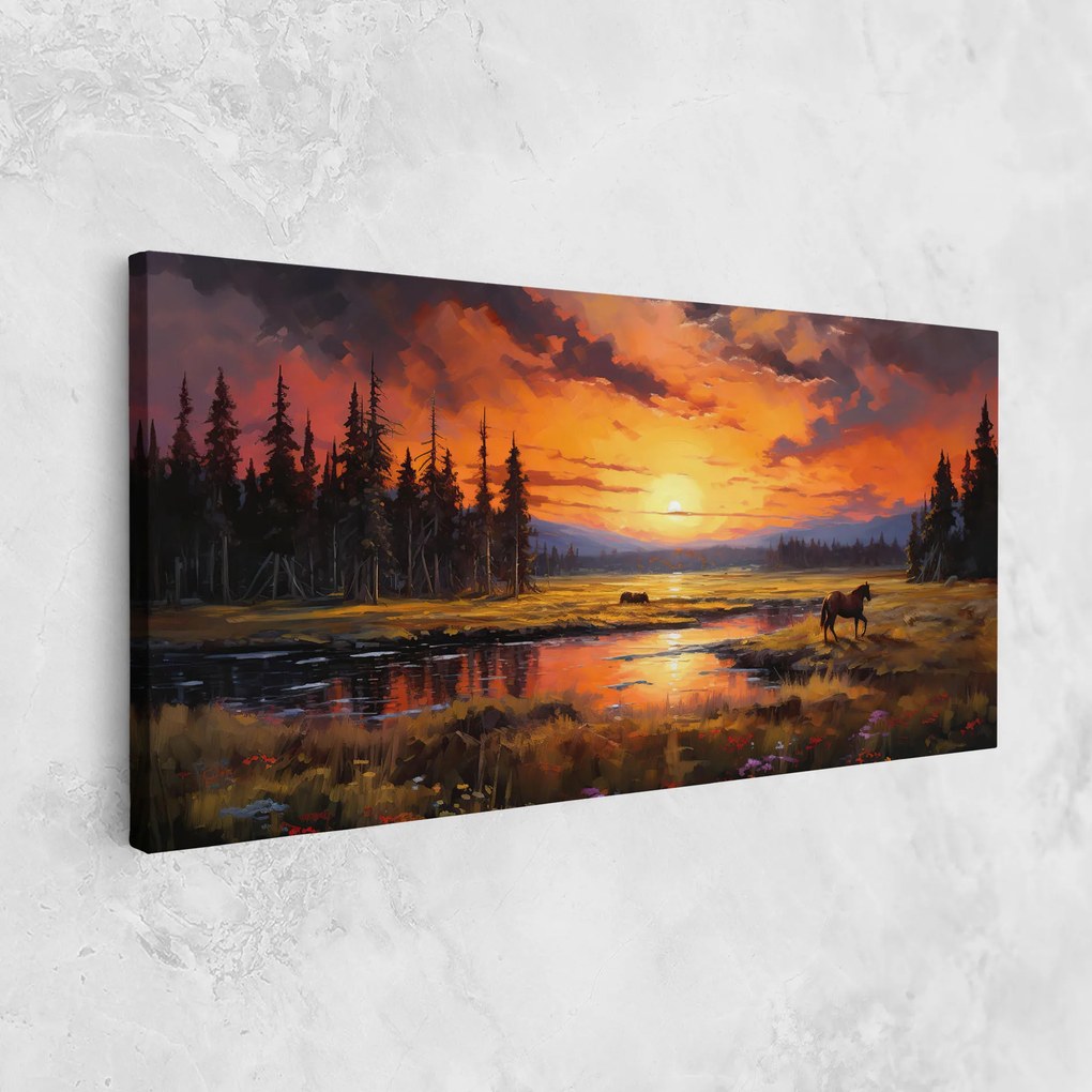 Tablou Canvas, 100x200cm, Dormitor si Living, Moderne, Textura de pictura, Wild Horses Painting