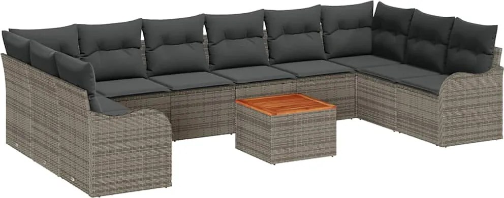 vidaXL Set de canapele pentru grădină cu pernă 10 pcs Gri poliratan