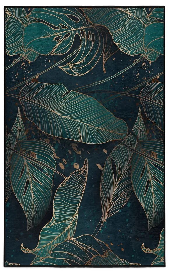 Covor culoare petrol lavabil 160x230 cm Midnight Jungle – Mila Home