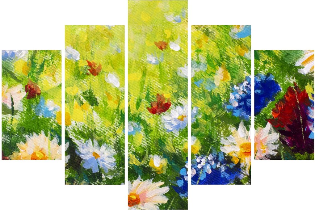 Tablou - Pictură în ulei, pajiște înflorită (150x105 cm)