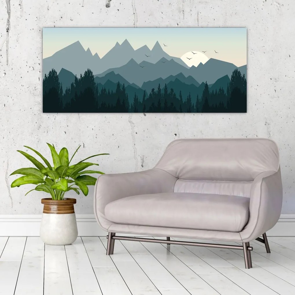 Tablou - Munții cu privirea graficeanului (120x50 cm)