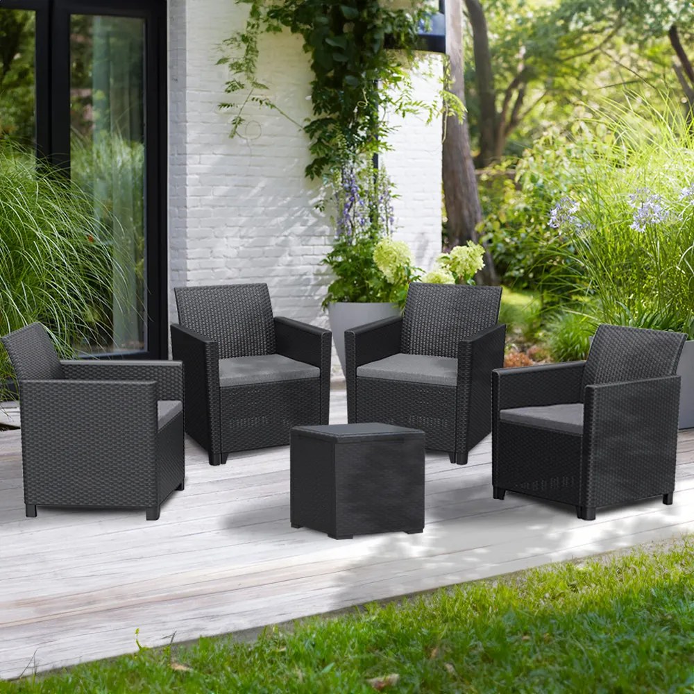 Set de mobilier de grădină Claire V cu 4 locuri și masă Vigo cu depozitare, grafit
