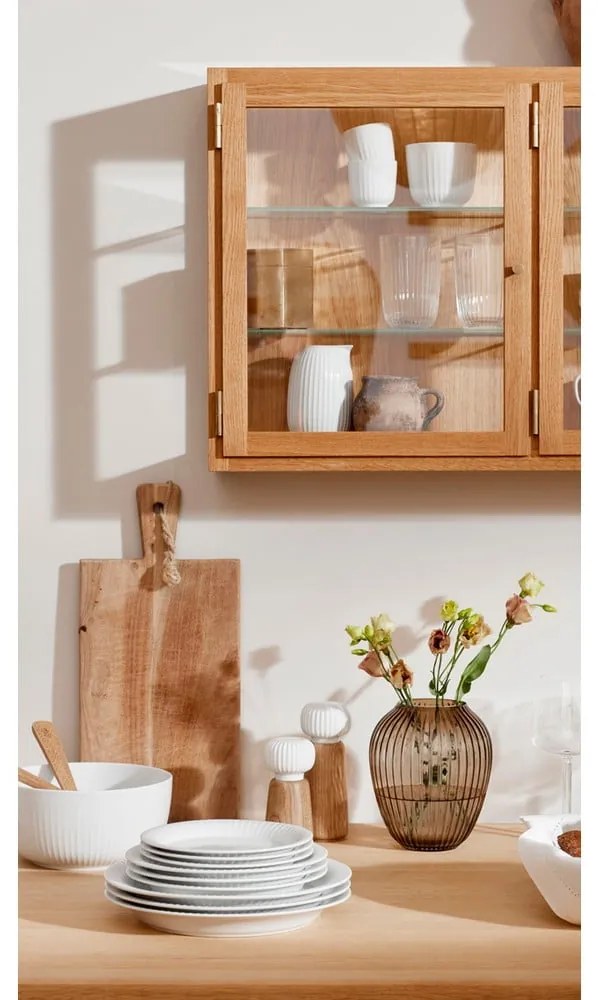 Râșniță pentru condimente din lemn de stejar cu detalii din porțelan alb Kähler Design Hammershoi, înălțime 17,5 cm