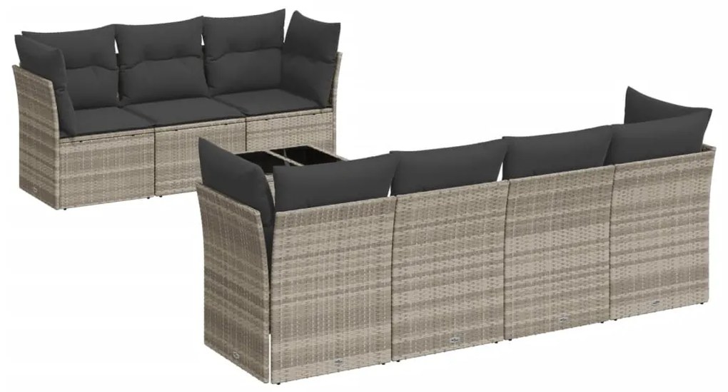 3249121 vidaXL Set mobilier de grădină cu perne, 8 piese gri deschis poliratan