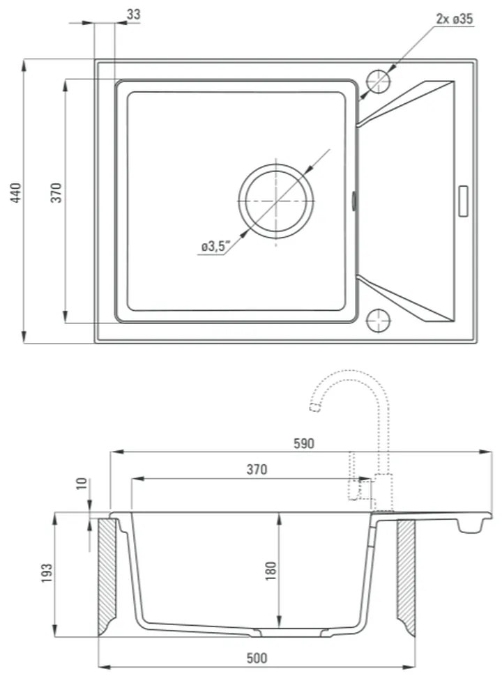 Chiuveta bucatarie compozit cu picurator antracit metalic 59 cm Deante Evora 590x440 mm, Antracit metalic