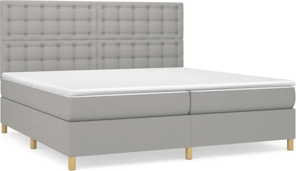 vidaXL Pat box spring cu saltea, gri deschis, 200x200 cm, textil