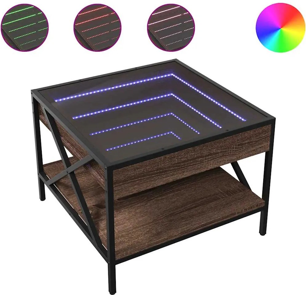 vidaXL Măsuță de cafea cu LED infinity, stejar maro, 50x50x38 cm