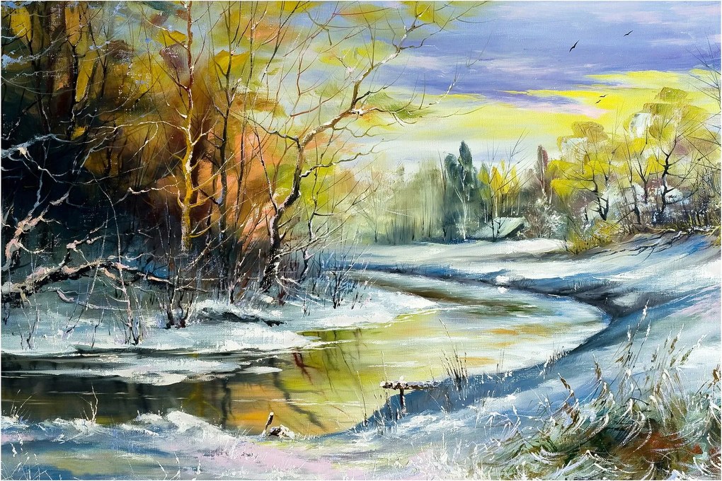 Tablou - Râu de iarnă, pictură în ulei (90x60 cm)