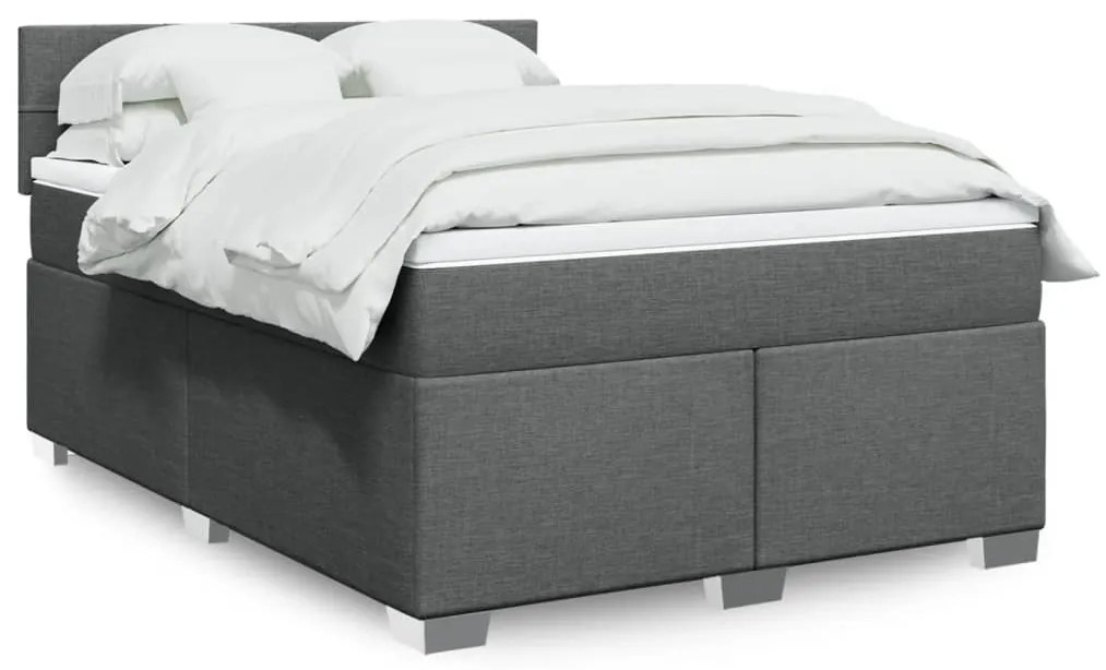 vidaXL Pat box spring cu saltea, gri închis, 140x200 cm, textil
