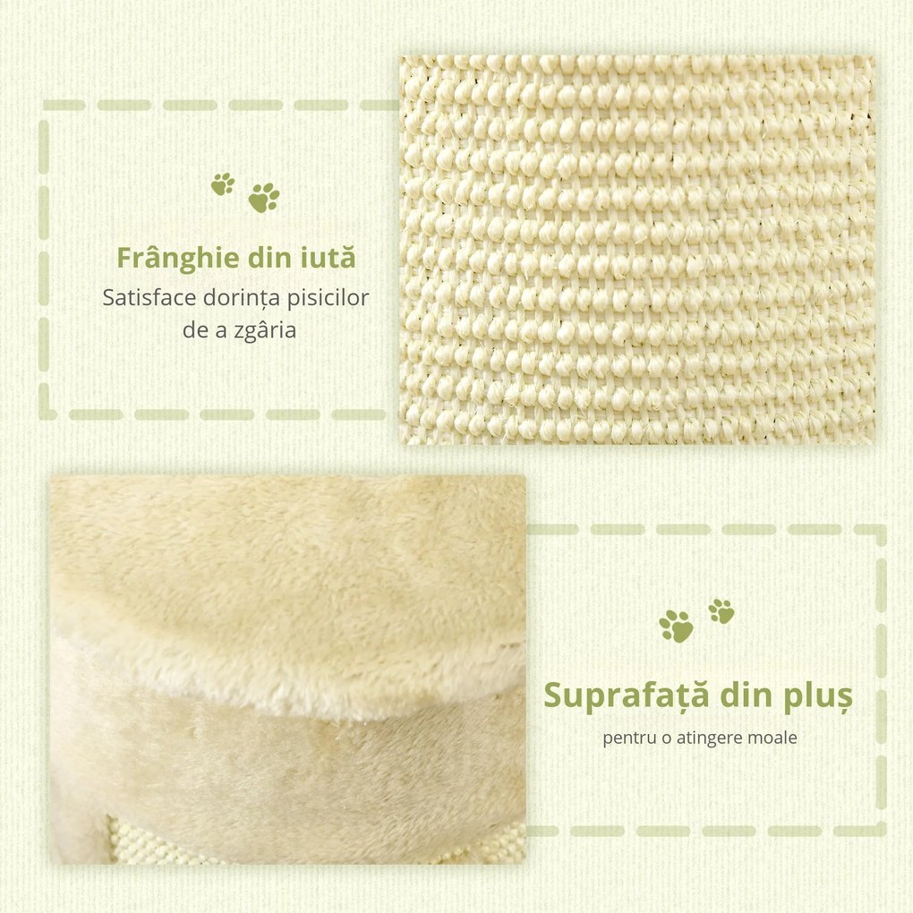 Copac de Zgariat pentru Pisici de Pana la 5kg cu 2 Mingi, Covoras din Sisal si Tapiterie din Plus, 34x25.5x58cm, Bej PawHut | Aosom Romania