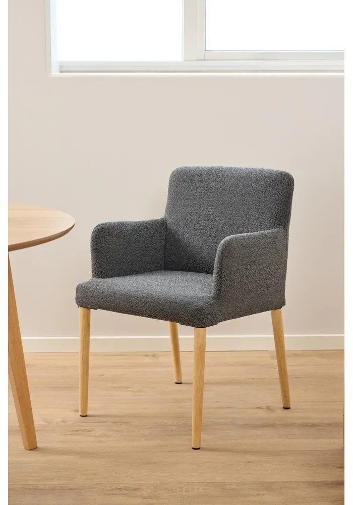 Scaun de sufragerie gri cu cotiere tapițat Zoe – Actona