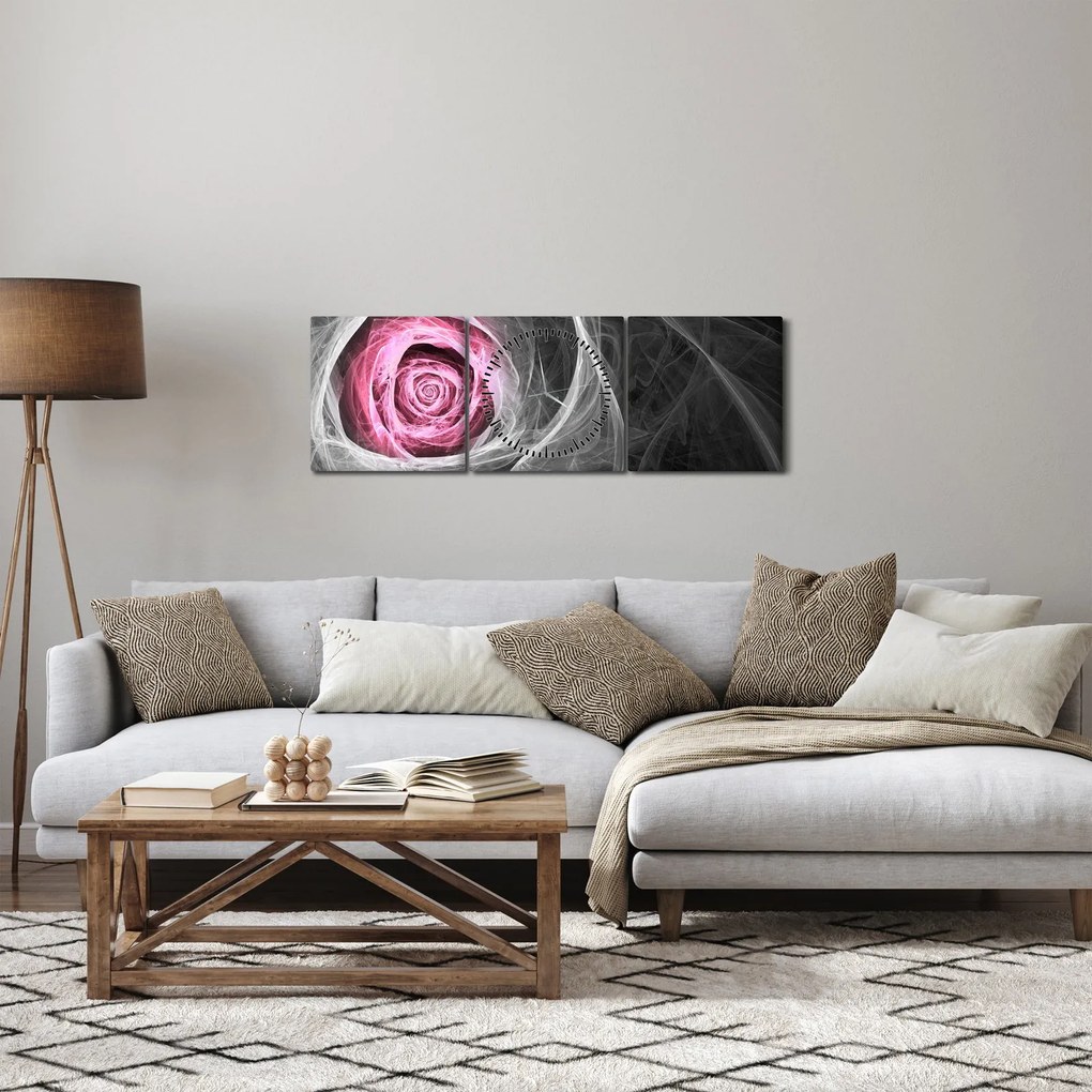 Tablou - Trandafir abstract, fucsia (cu ceas) (90x30 cm)