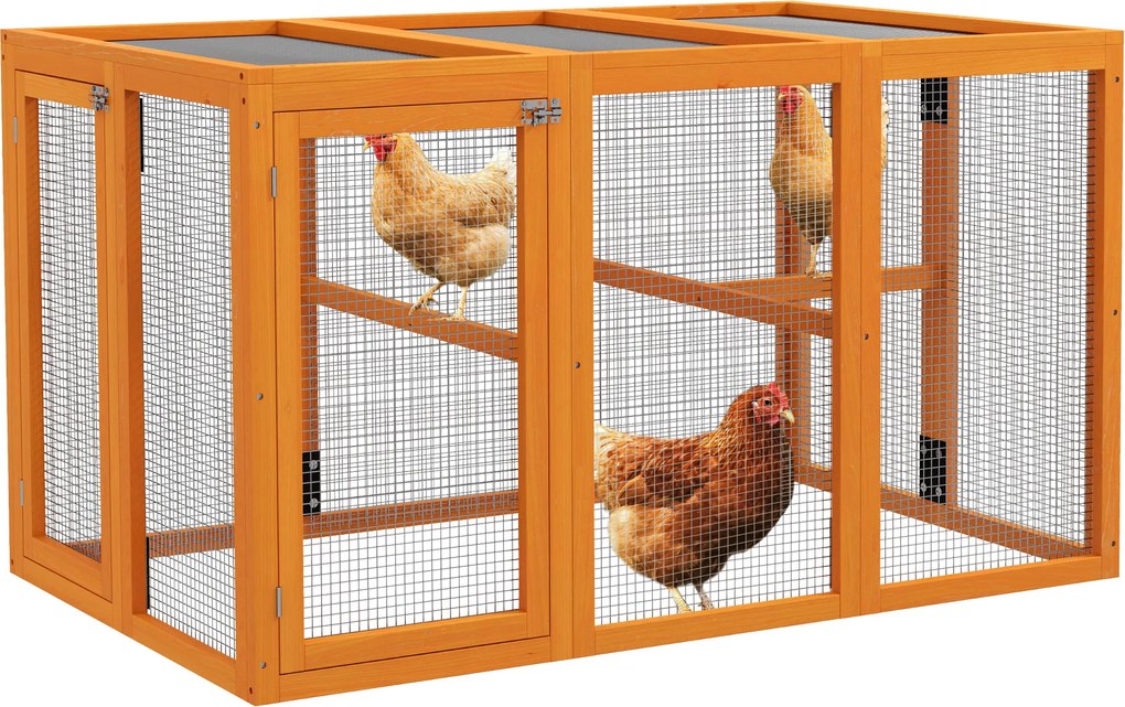PawHut Coteț pentru 1-3 găini, cadru din lemn, plasă din oțel, design extensibil, bare de așezare din lemn, Portocaliu | Aosom Romania