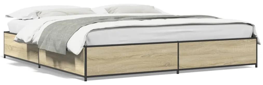 3279823 vidaXL Cadru de pat, stejar sonoma, 200x200cm, lemn prelucrat și metal