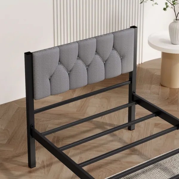 Pat metalic pentru o persoană KAROM, 90 x 200 cm, gri, capacitate de încărcare 120 kg