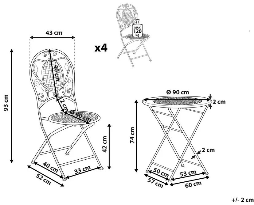 Set mobilier de grădină Basilia (alb crem) (pentru 4 persoane). 1035690