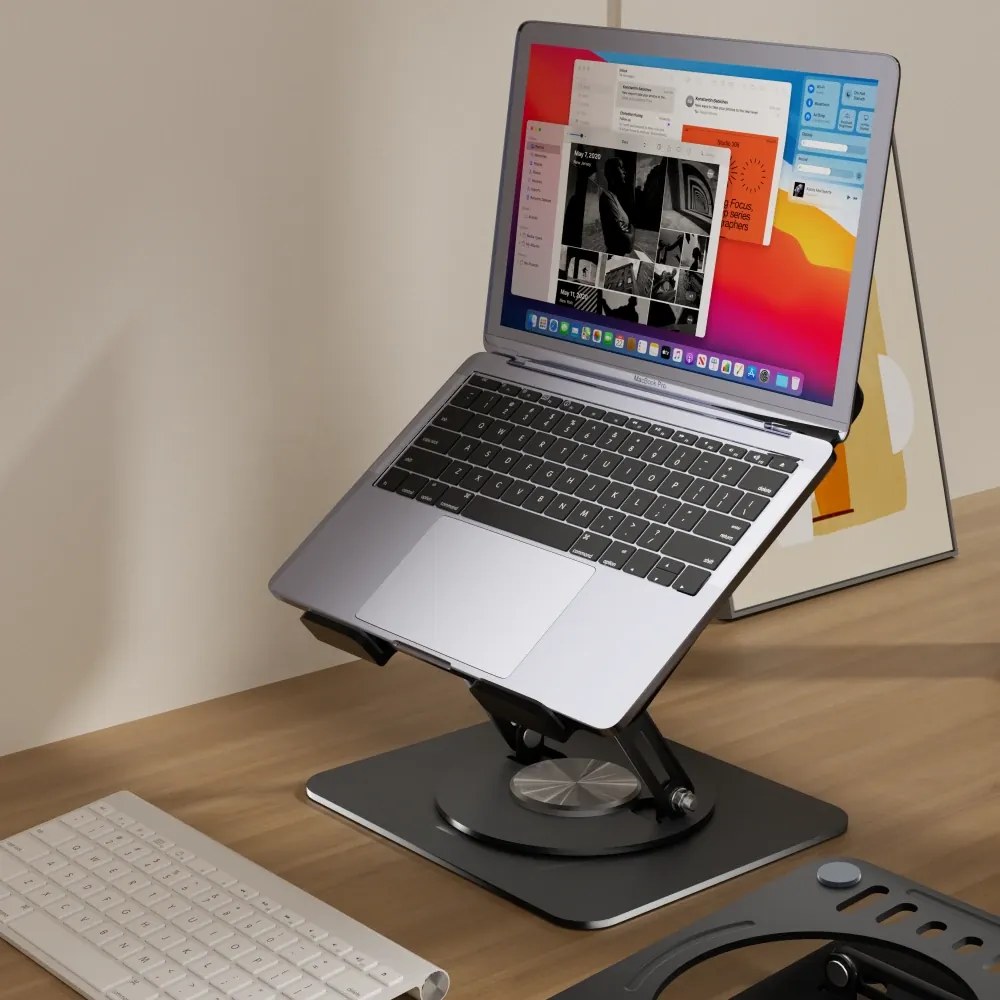 Suport Laptop Premium din Oțel Carbon, Reglabil, Rotativ 360°, Ergonomic, Negru