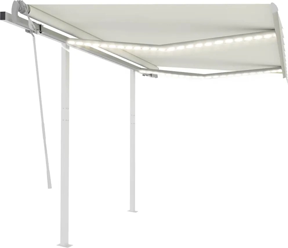 vidaXL Copertină retractabilă manual cu LED, crem, 3x2,5 m