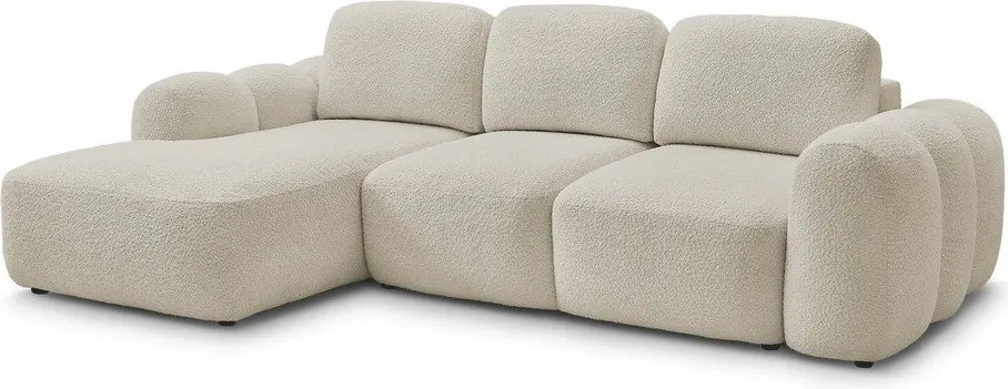 Colțar bej extensibil/cu spațiu de depozitare cu tapițerie din țesătură bouclé (cu colț pe partea stângă/cu șezlong) Montaigne – Bobochic Paris