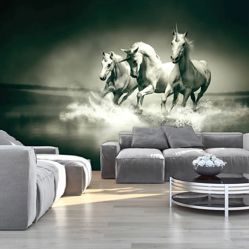 Fototapet - Unicorni galopînd pe apă (254x184 cm), în 8 de alte dimensiuni noi