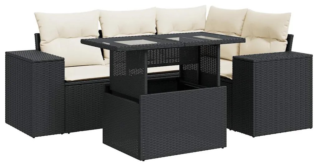 3326787 vidaXL Set mobilier de grădină cu perne, 5 piese, negru, poliratan