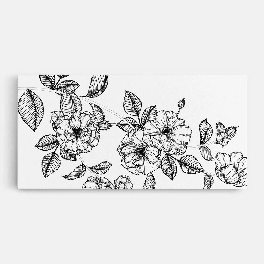 Tablou Canvas, 50x100cm, Dormitor si Living, Flori, Flori desenate, Roses Black Line