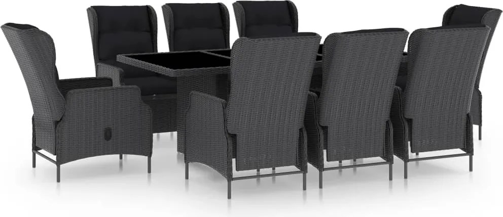 vidaXL Set mobilier exterior cu perne, 9 piese, gri închis, poliratan