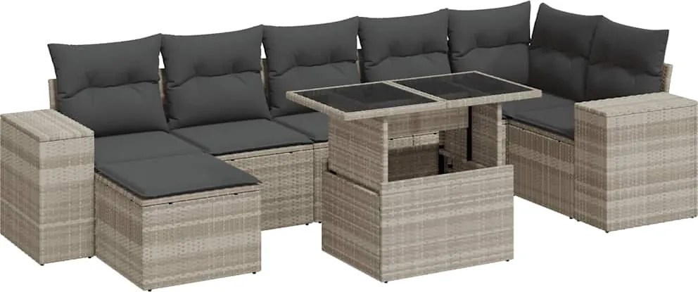 vidaXL Set mobilier de grădină cu perne, 8 piese gri deschis poliratan