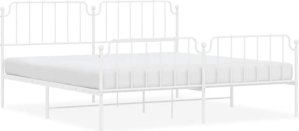 vidaXL Cadru pat metalic cu tăblie de cap/picioare , alb, 193x203 cm