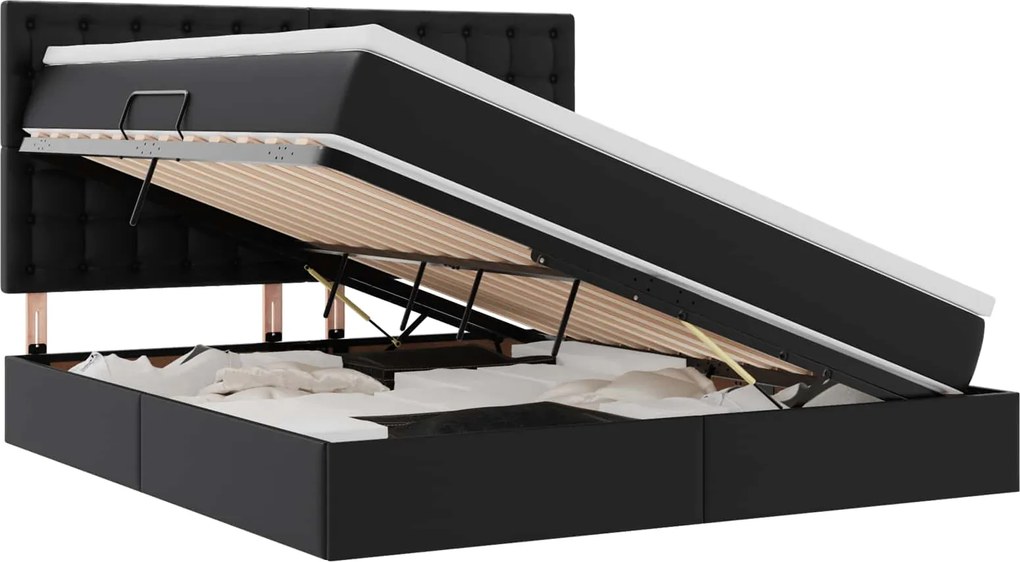 vidaXL Pat cu storage cu saltea Negru 180 x 200 cm Piele artificială