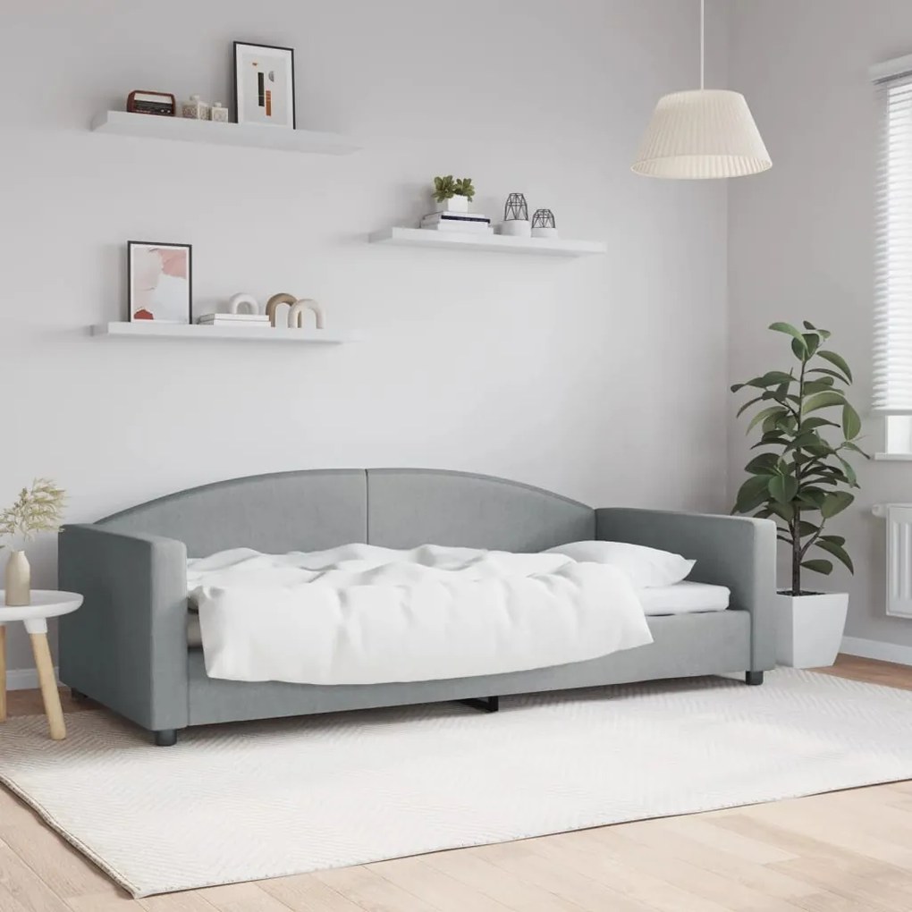 vidaXL Pat de zi, gri deschis, 90x200 cm, material textil