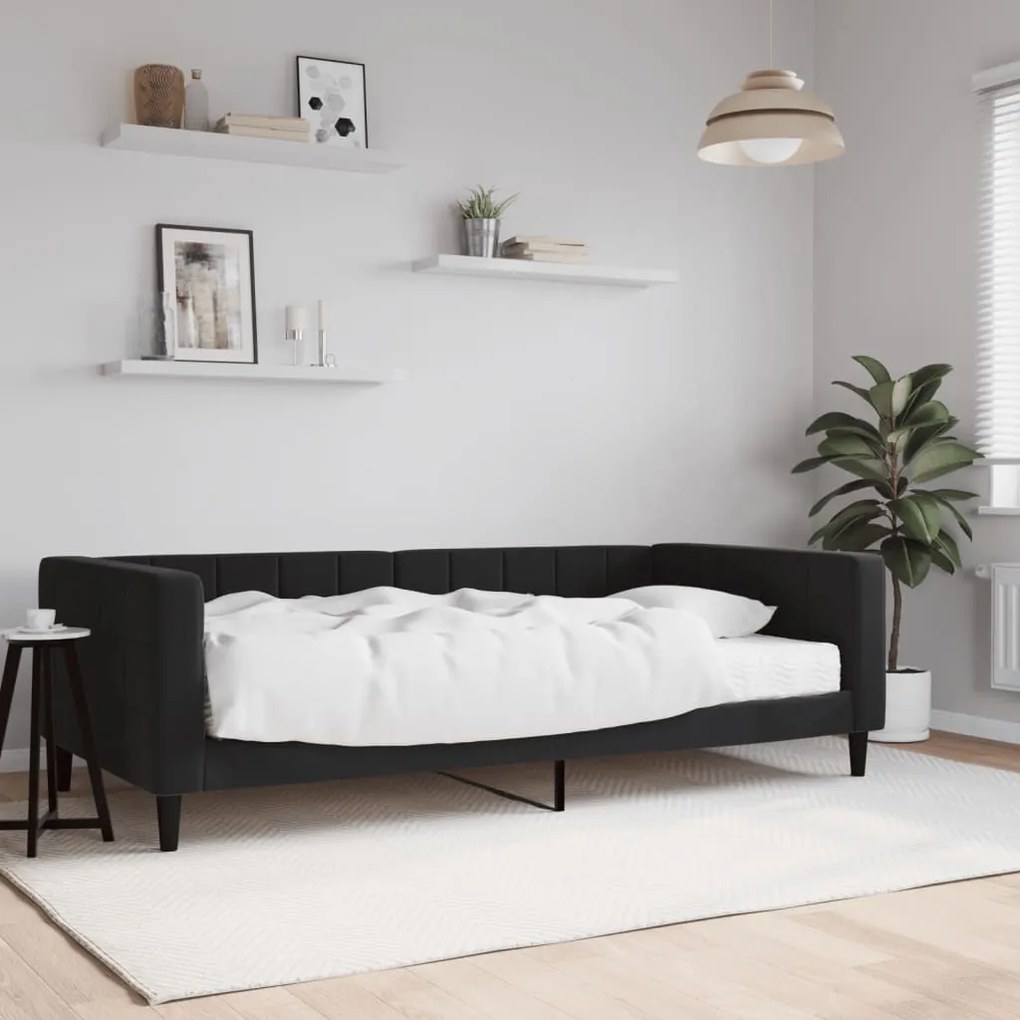 3196678 vidaXL Pat de zi cu saltea, negru, 100x200 cm, catifea