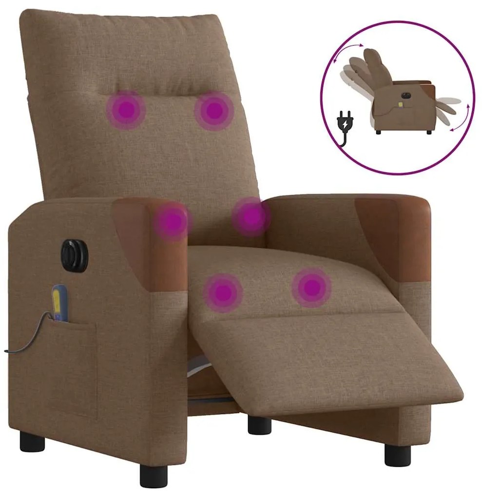 vidaXL Fotoliu electric de masaj rabatabil, maro, textil