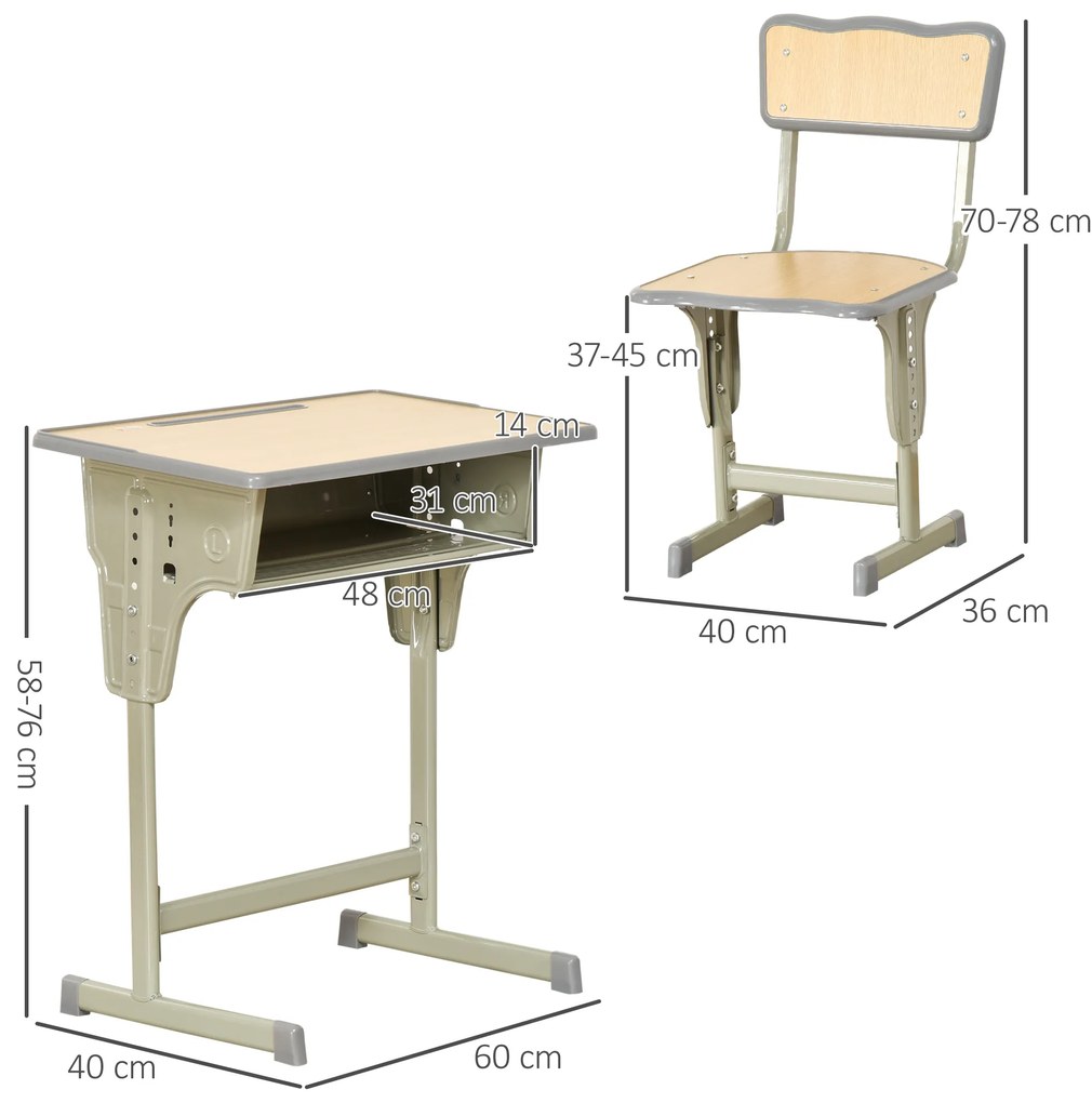HOMCOM Set Masa Si Scaune Copii Bancă și Scaun Reglabil pentru Copii 6-12 Ani Ergonomic Aosom Romania