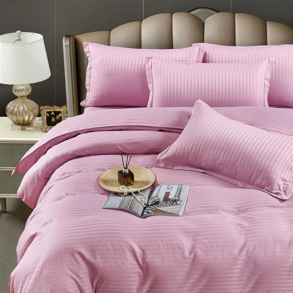 Lenjerie de pat, damasc, roz, 6 piese, pat 2 persoane, Jo-Jo
