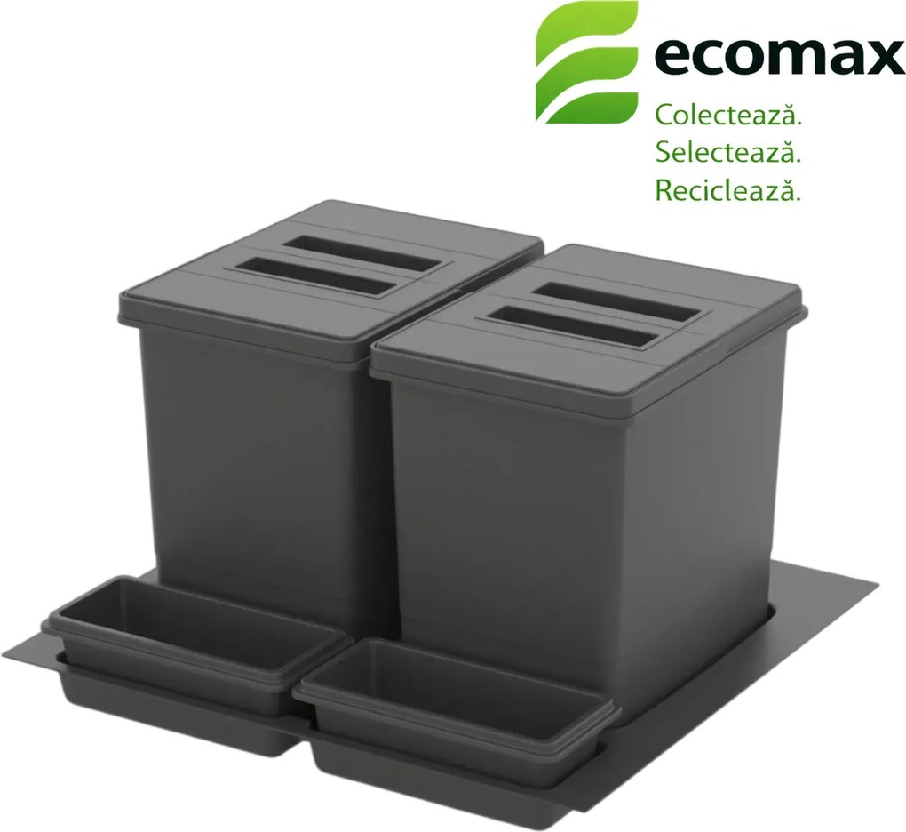 Cos gunoi incorporabil in sertar, Praktico Jazz Antracit 600 Ecomax, colectare selectiva, 2 x 15 l Plastic, L:510 mm; A:475 mm; H:300 mm, 600 mm, Gri
