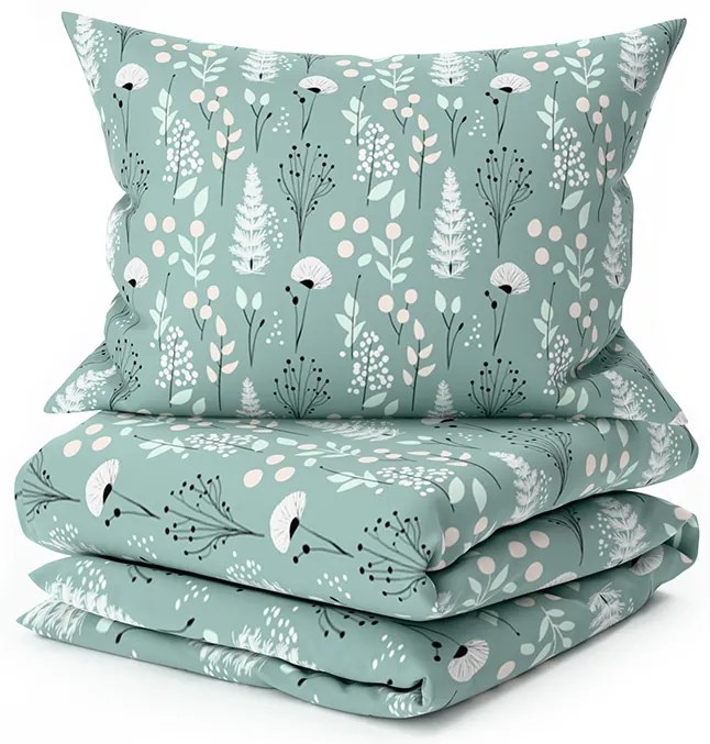 Lenjerie de pat din bumbac WILD FLOWERS mentolove Dimensiune lenjerie de pat: 70 x 90 cm | 140 x 220 cm