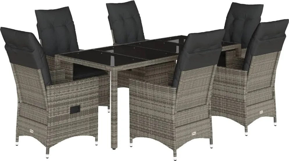 vidaXL Set mobilier de grădină cu perne, 7 piese, gri, poliratan