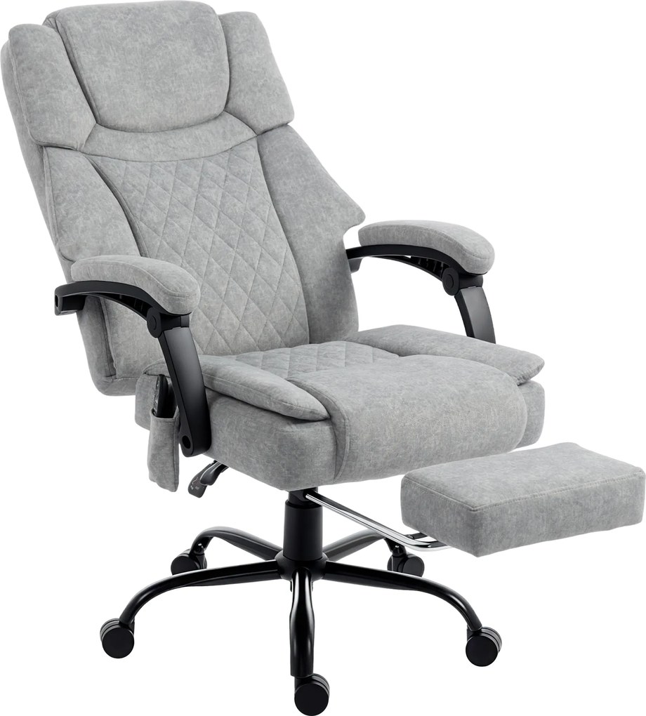 HOMCOM Scaun de birou cu spătar înalt și masaj, cu vibrații, funcție de încălzire, spătar reglabil, suport pentru picioare, telecomandă, gri | Aosom Romania