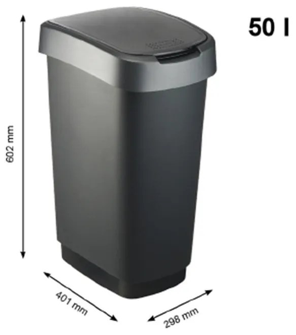 Coş de gunoi SWING TWIST, negru şi argintiu 50 l
