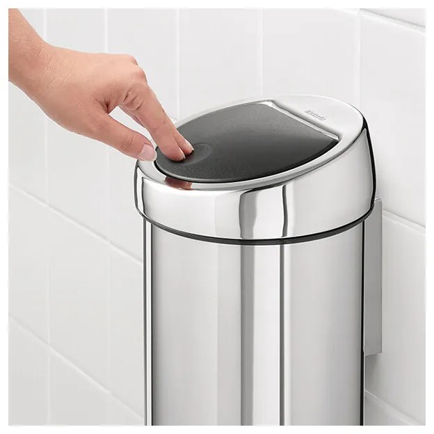 Cos de gunoi Brabantia Touch Bin 647210, 3 L, Deschidere lina si silentioasa, Montare pe perete, Otel inoxidabil lucios, Inox