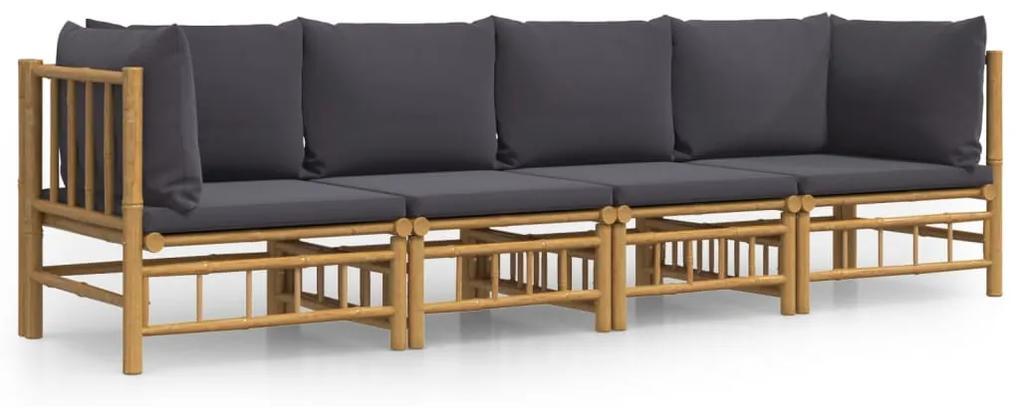 3155216 vidaXL Set mobilier de grădină cu perne gri închis, 4 piese, bambus