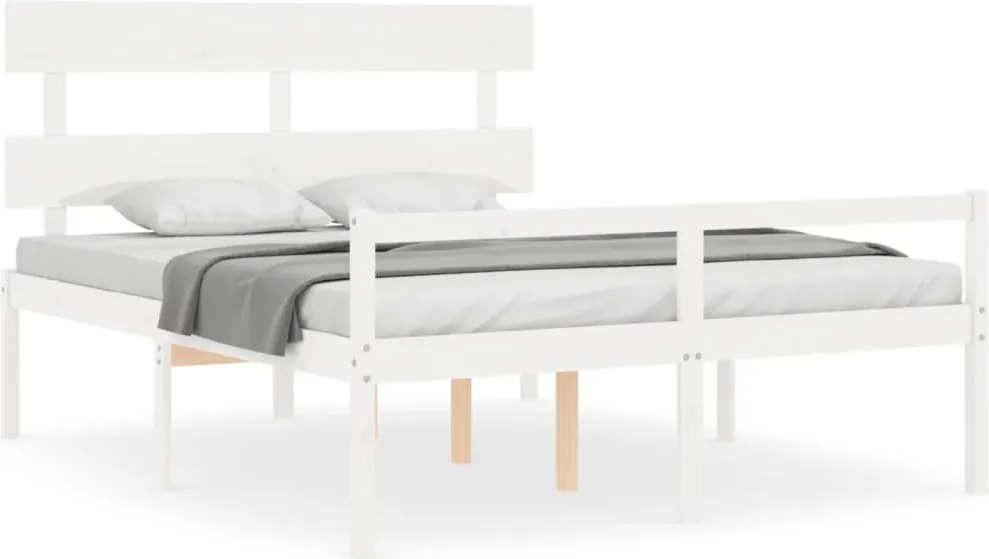 vidaXL Cadru de pat senior cu tăblie, 160x200 cm, alb, lemn masiv